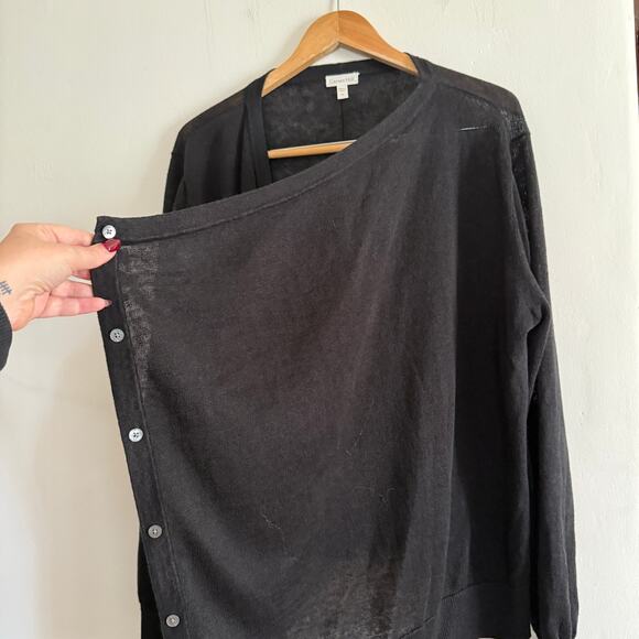 GARNET HILL | Black 100% Linen Drape Front Cardigan Sweater | Extra Large - Picture 6 of 8